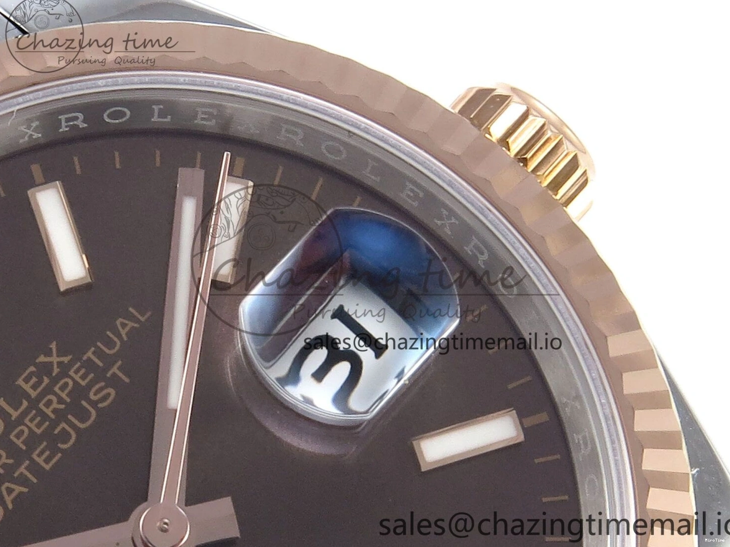 MiroTime 0204 SmoothTexture DateJust 36 126231 EWEF Best Edition Brown Dial Stick Marker on SS RG Jubilee Bracelet A 592